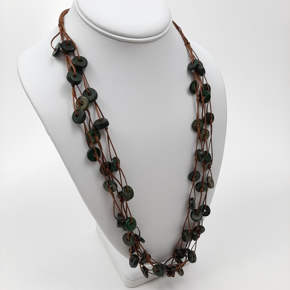 Jewelry - Cord and Stone Statement Necklace Brown and Green